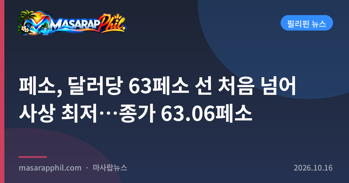 페소, 달러당 63페소 선 처음 넘어 사상 최저…종가 63.06페소